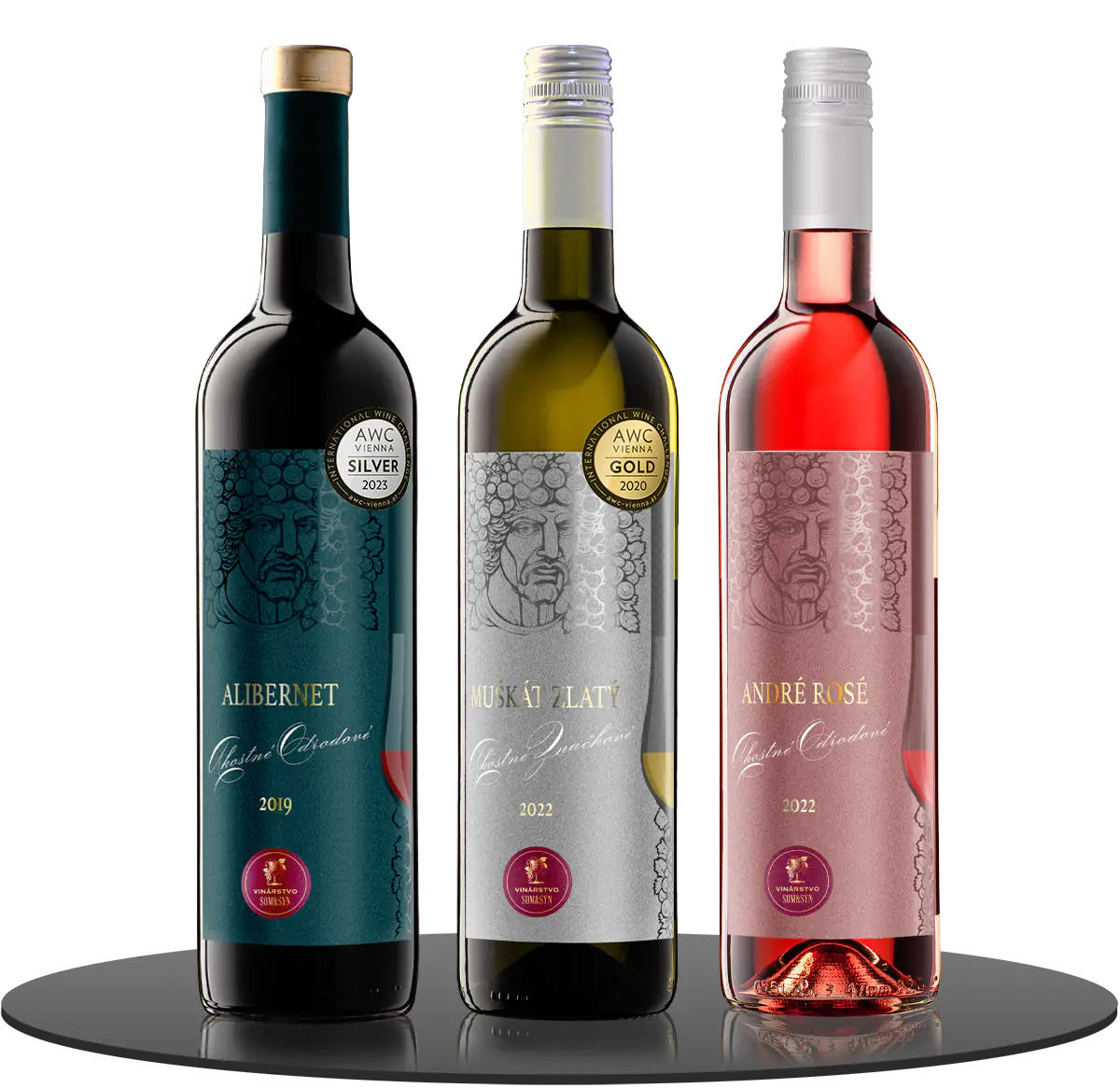 Dizajn etikety na víno Bacchus – prémiový koncept s antickým motívom a ornamentom viniča